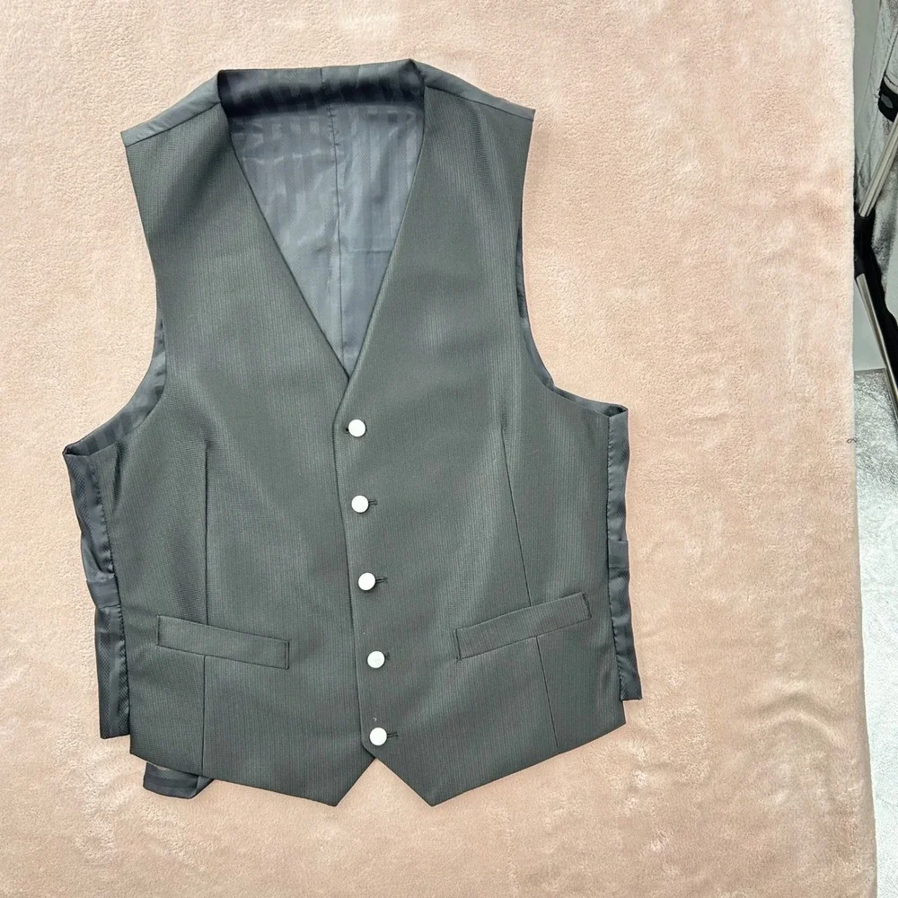 Braveman Mens 3 Piece Suit Set Charcoal Grey White Piping Blazer Vest Pants